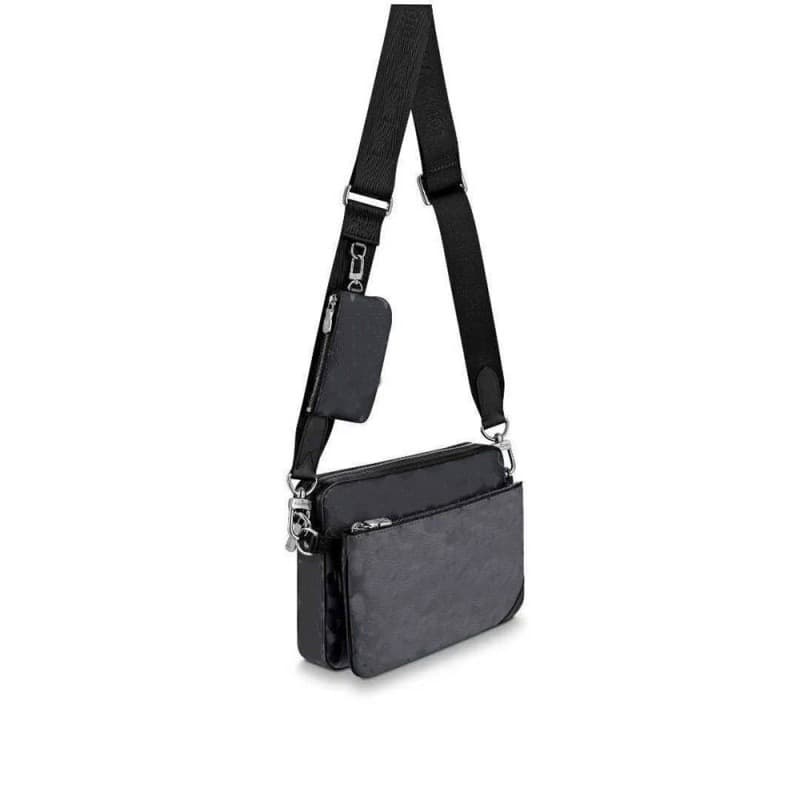 2023 autumn and winter new men's one-shoulder crossbody three-in-one messenger bag black flower hand-held leather bag storage bag one shoulder