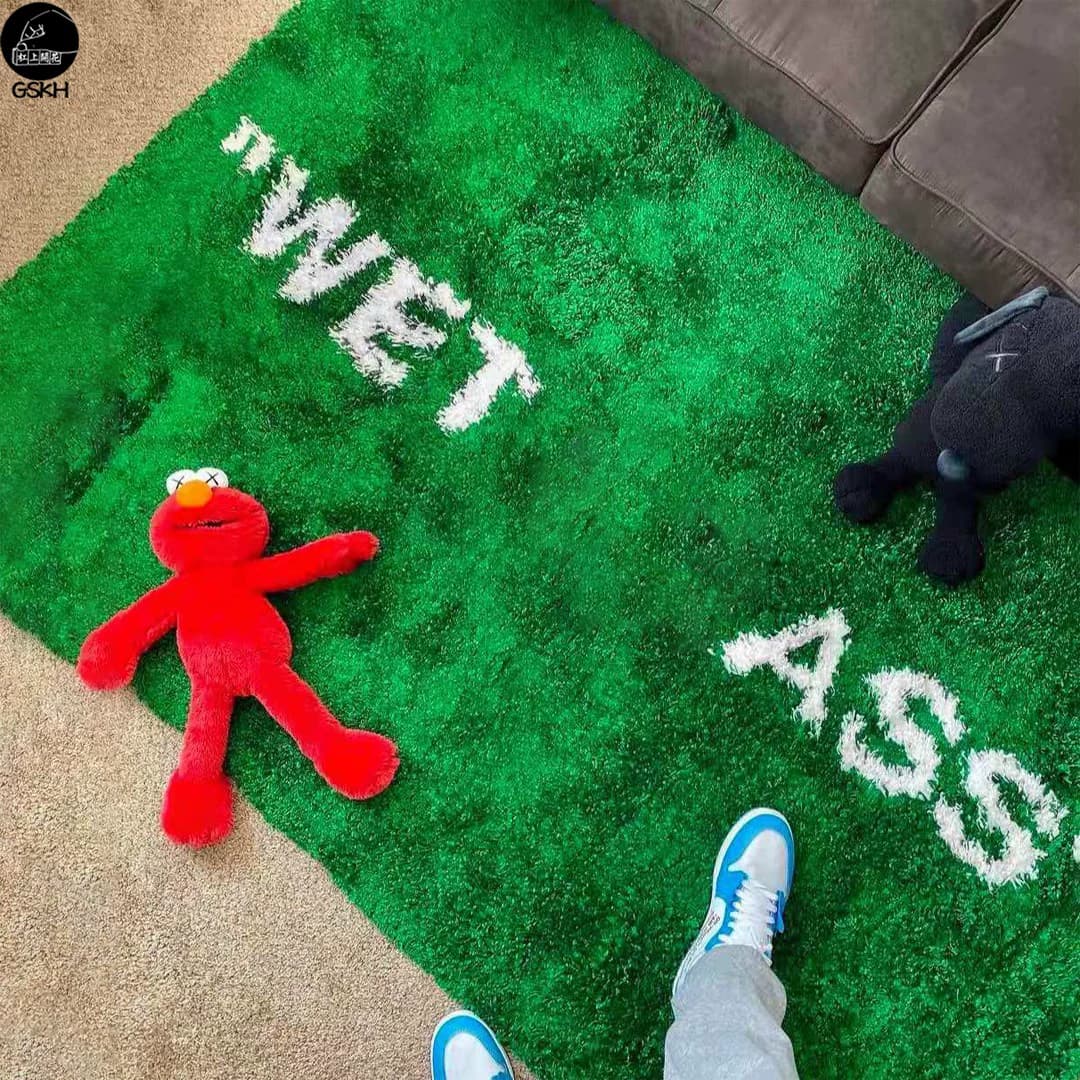 Wet Grass GRASS WET Joint Green Grass Carpet Trendy Brand Long Plush Furniture Fashion Living Room Decoration European Style Ins Style
