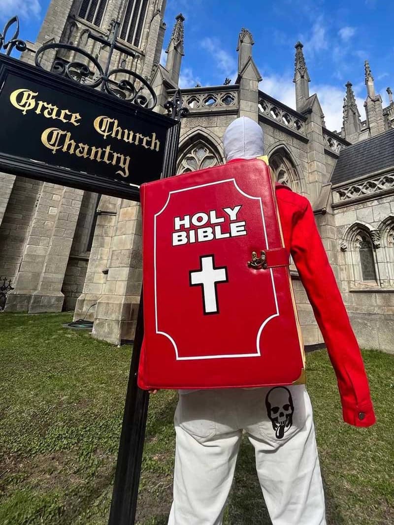 TRBRUSHSHIFT hip-hop street cross BIBLE BOOK shoulder PU leather backpack ins same style schoolbag