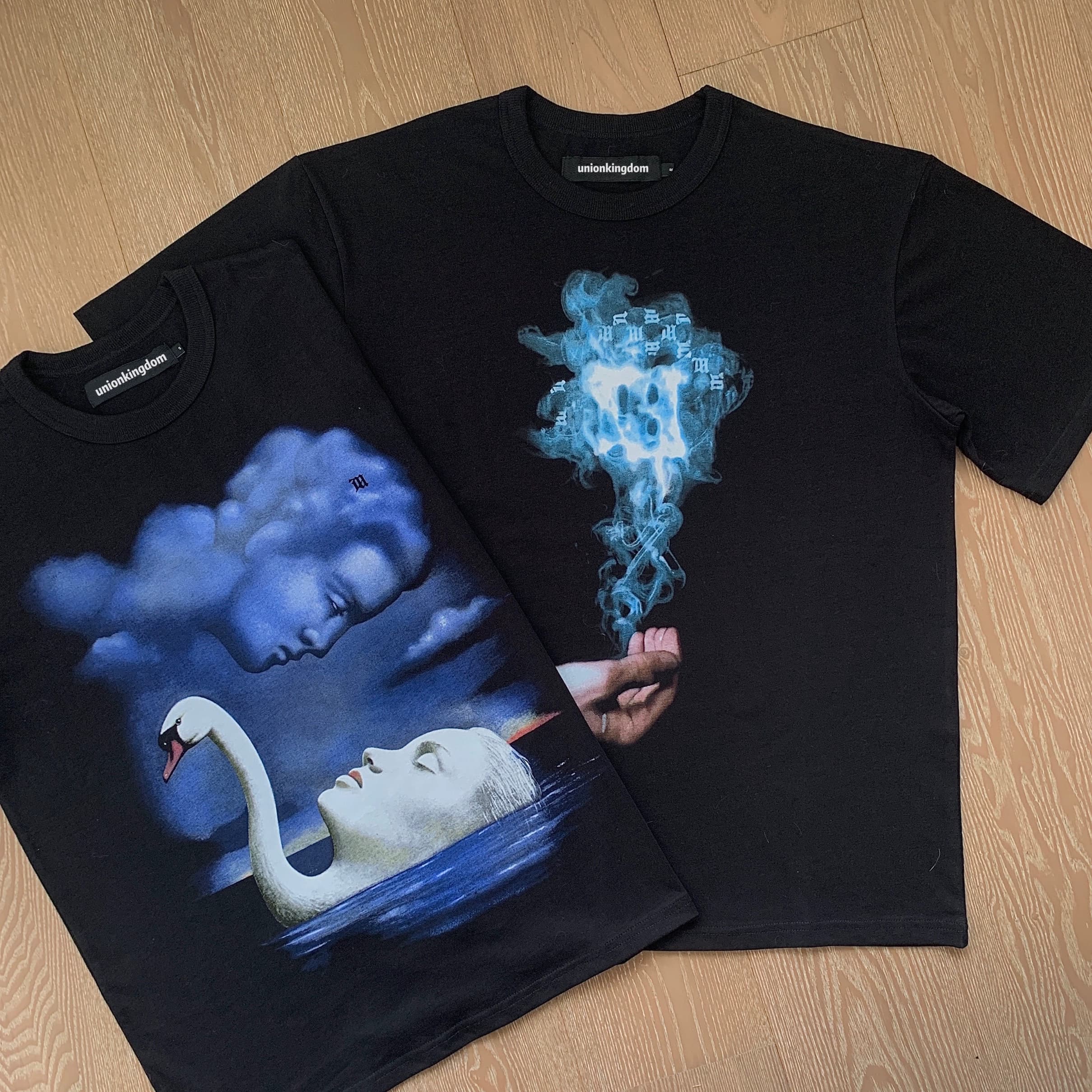Msbhv The Lady of the Lake And Smoke Tulum Tee swan and palm short sleeves