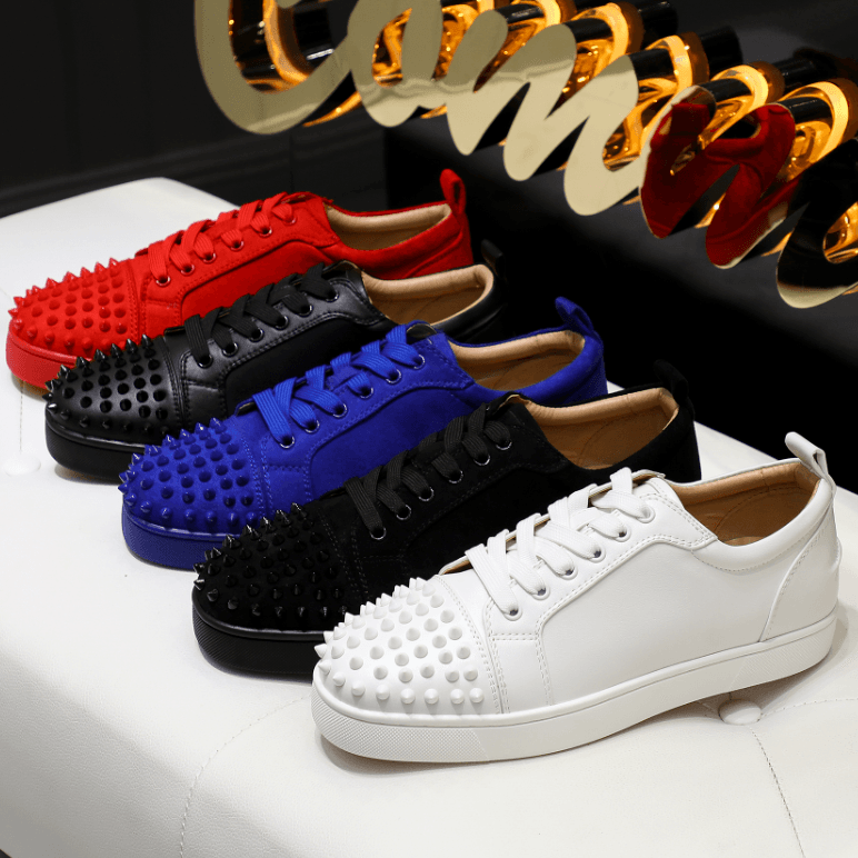 Genuine leather ACL red bottom shoes cl men's shoes low top rivet shoes couple trendy sneakers casual women's shoes head nail rhinestone shoes