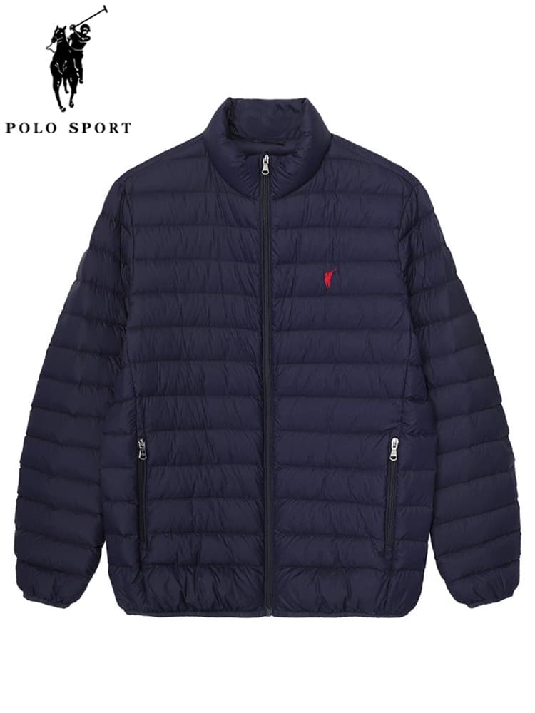 POLO SPORT男士纯色立领羽绒服轻薄秋冬新款保暖休闲白鸭绒外套男