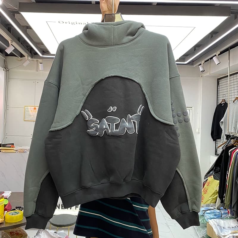 2022 Autumn and Winter Trend American English Foaming Three-Dimensional Letter Stitching Contrast Color Sweatshirts for Men and Women Loose Plus Velvet Hoodies