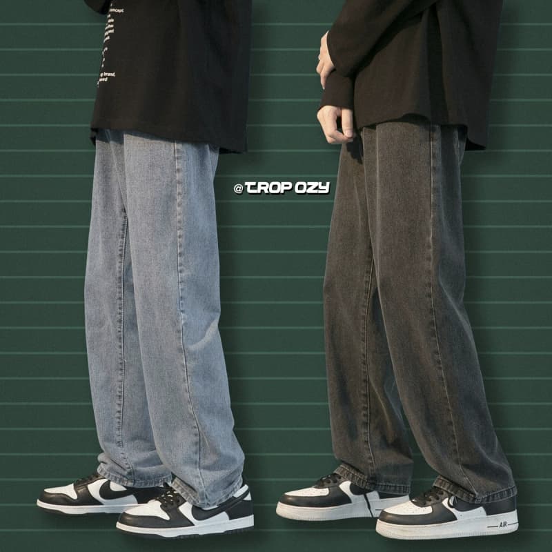 Spring washed trendy all-match mopping jeans for men, neutral loose couple sports solid color straight pants