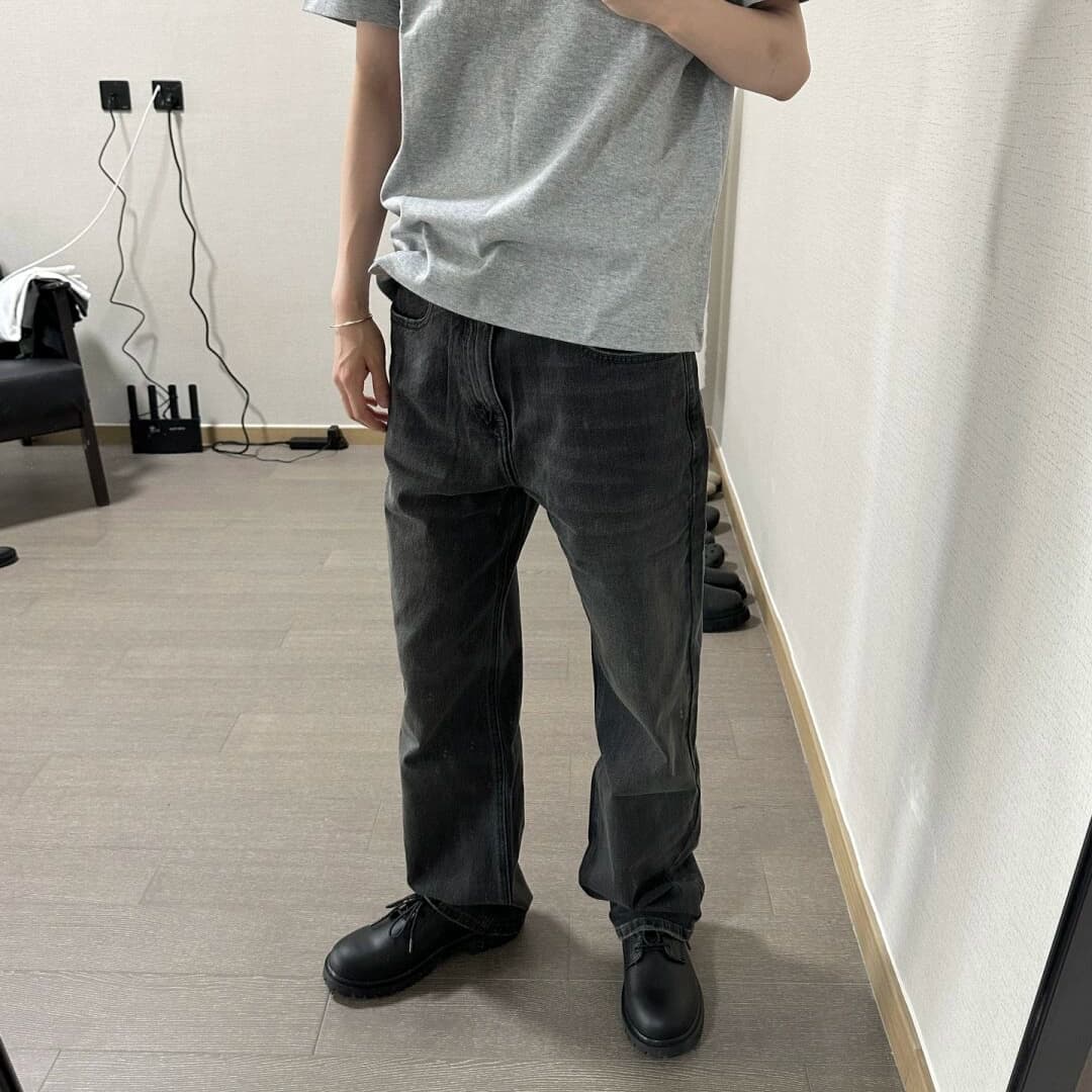 Kenijima vintage washed distressed loose black and grey straight jeans