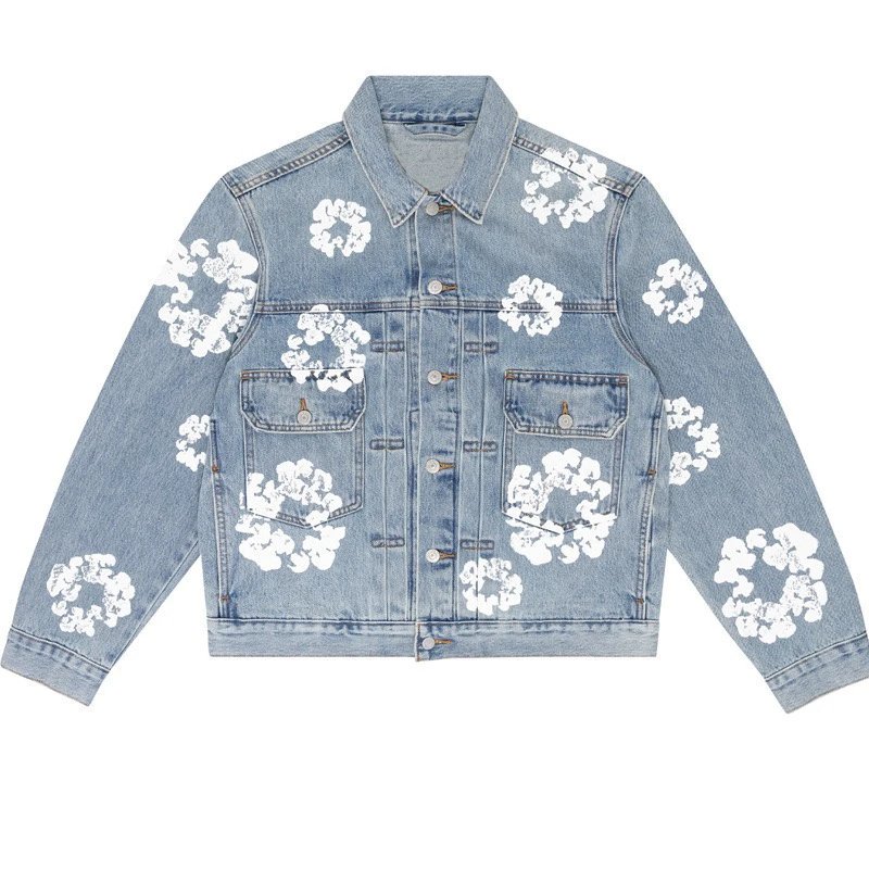 Denim Tear Hip Hop Kapok Printed Cardigan Loose Jacket Men's Trendy Fashion Casual Versatile Denim (94)
