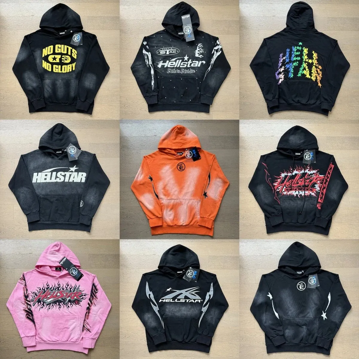 Hell*star 洗水做旧帽衫男女青少年情侣装卫衣 w2crep.com (44)