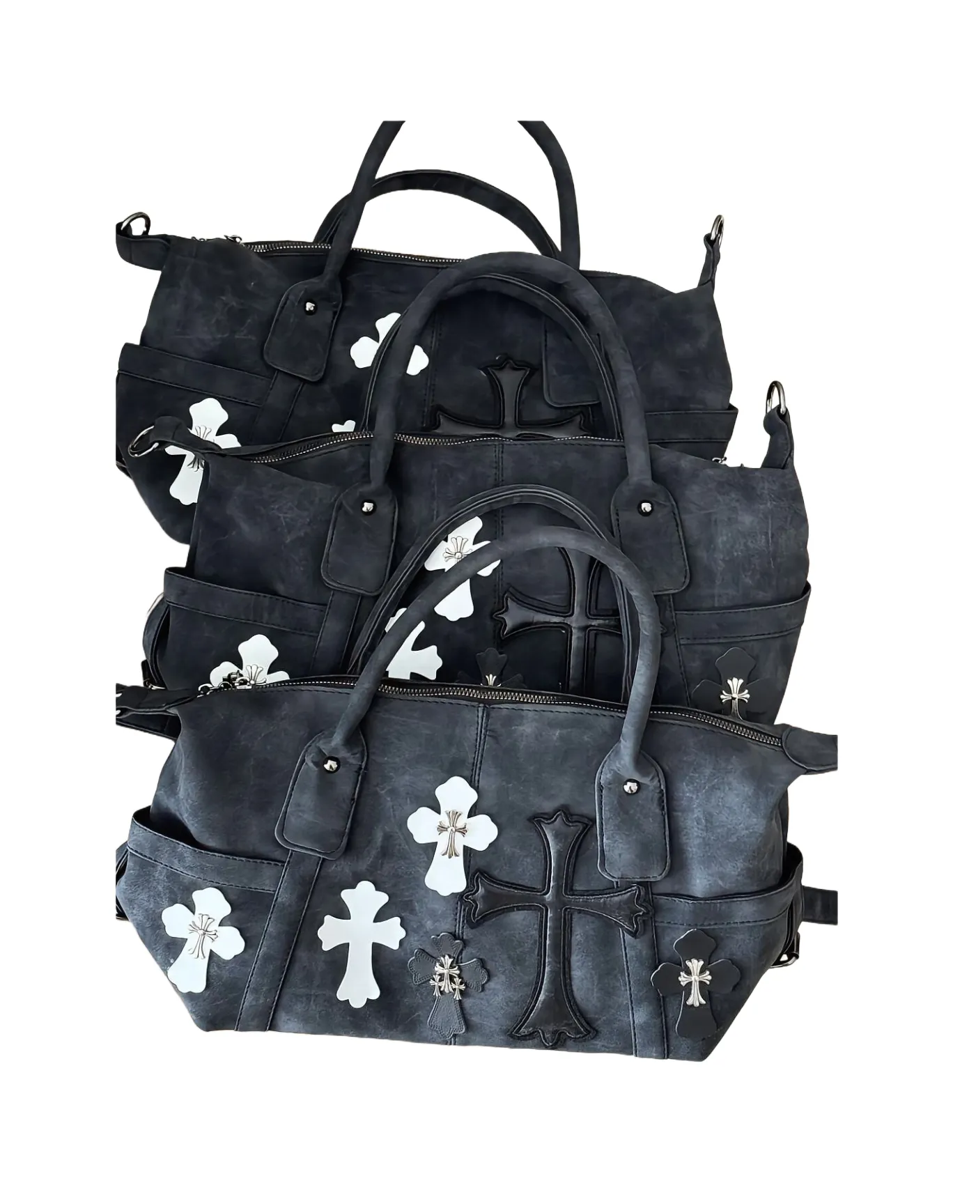 黑白拼接旅行袋罗马金属十字架单肩斜挎包ASI (28) - Main product image by PASL